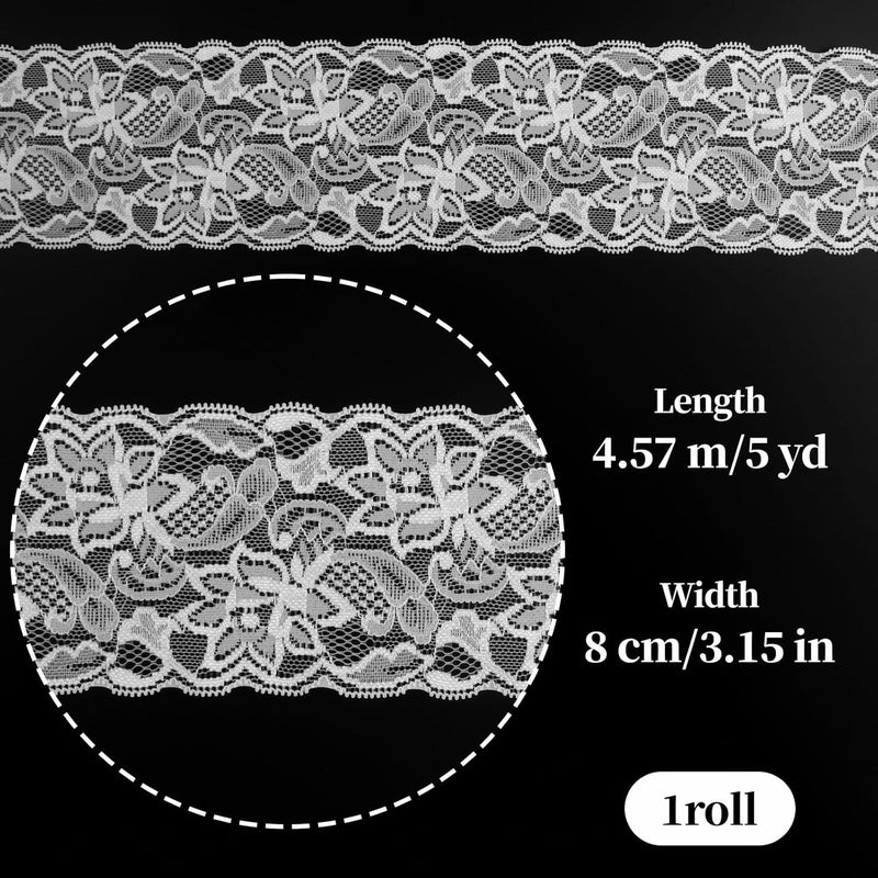 Notoke White Lace Ribbon, 3.14Inch Wide Sewing Lace Trim, 5 Yard Elastic Stretchy Lace's Fabric Perfect for Crafting,Sewing Making,Gift Wrapping and Bridal Wedding Decorations - Image 2